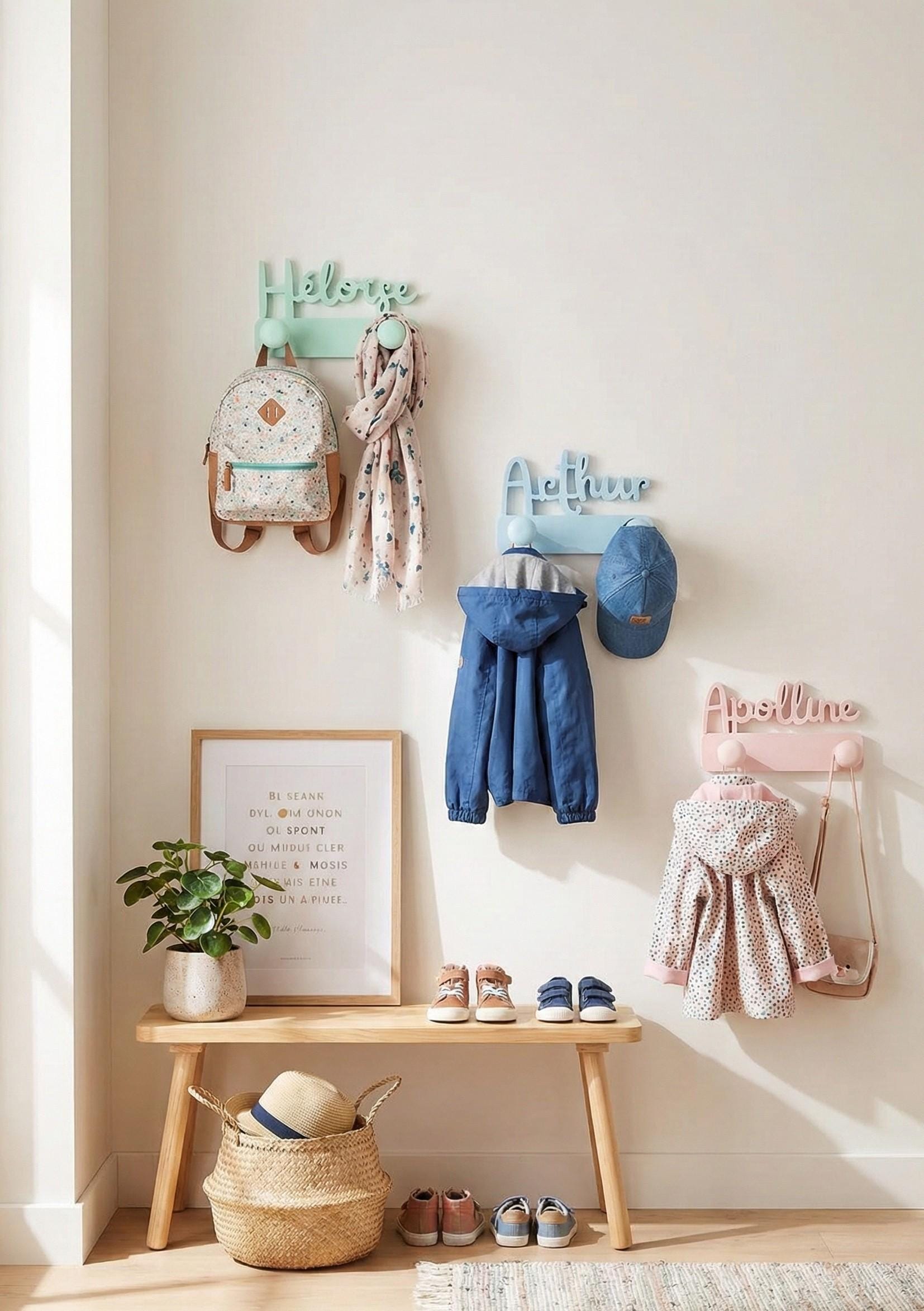 Porte Manteau Prénom - Patère murale - 2 ou 3 accroches