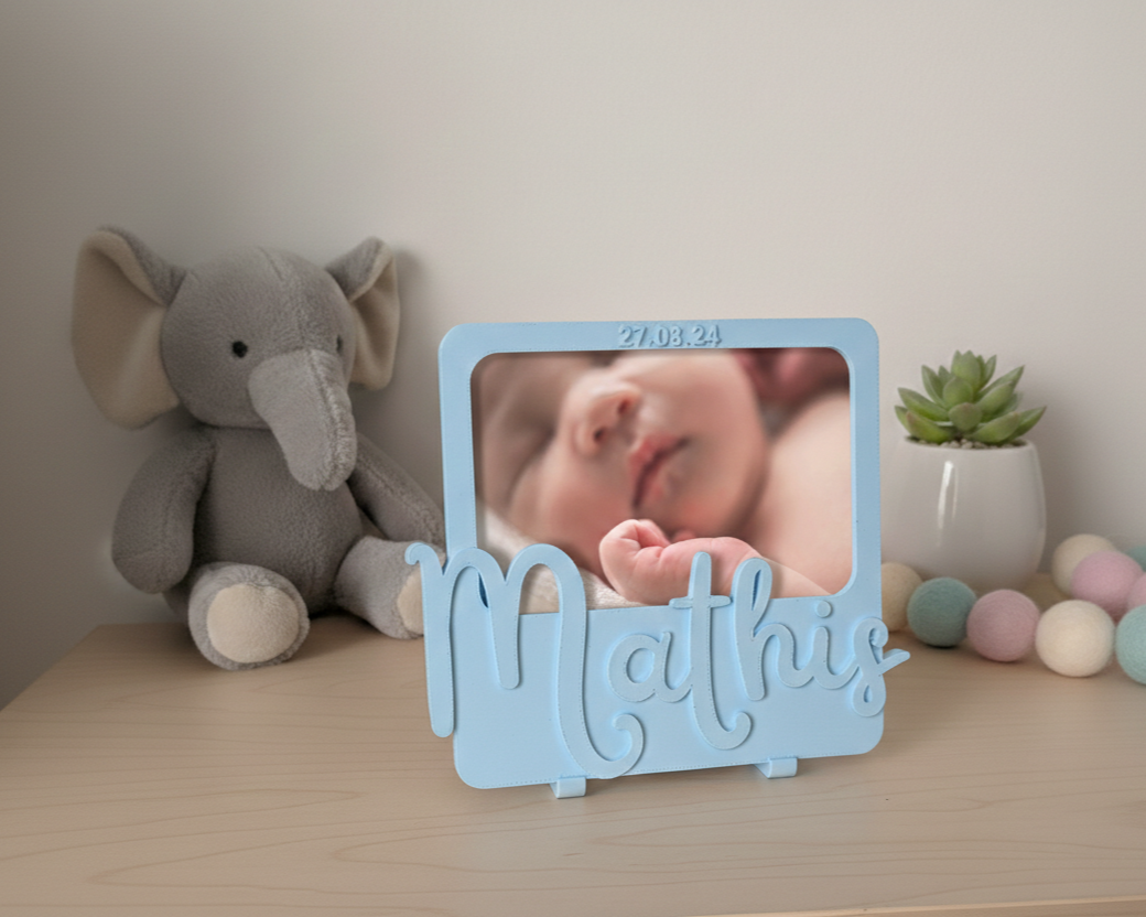 Cadre Photo Personnalisé  - Cadeau de Naissance Prénom et Date - Décoration Chambre Enfant Minimaliste