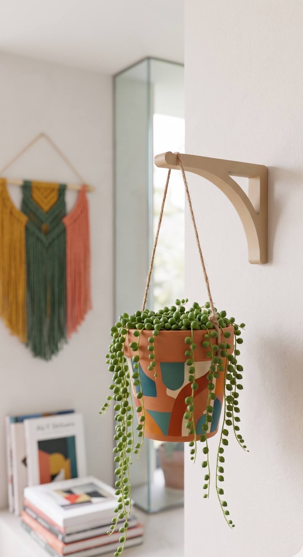 Support mural pour plante suspendue - Crochet moderne pour pot de fleurs - Patère design - Décoration colorée