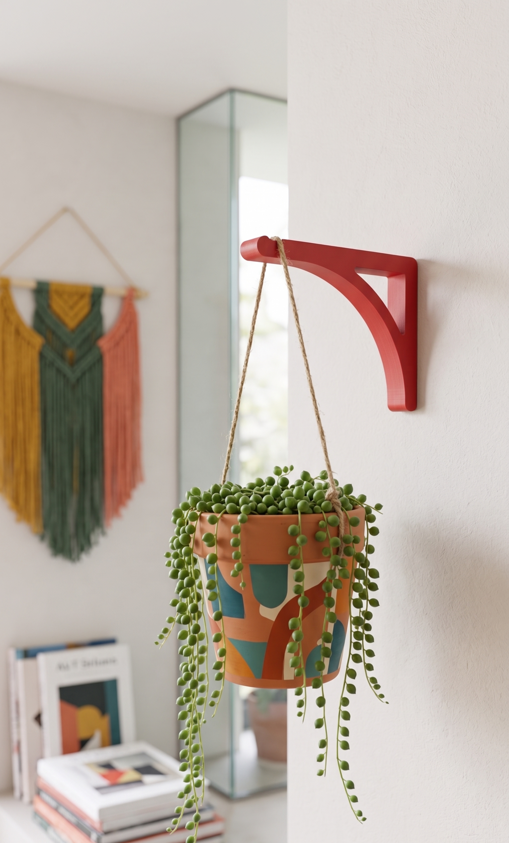 Support mural pour plante suspendue - Crochet moderne pour pot de fleurs - Patère design - Décoration colorée