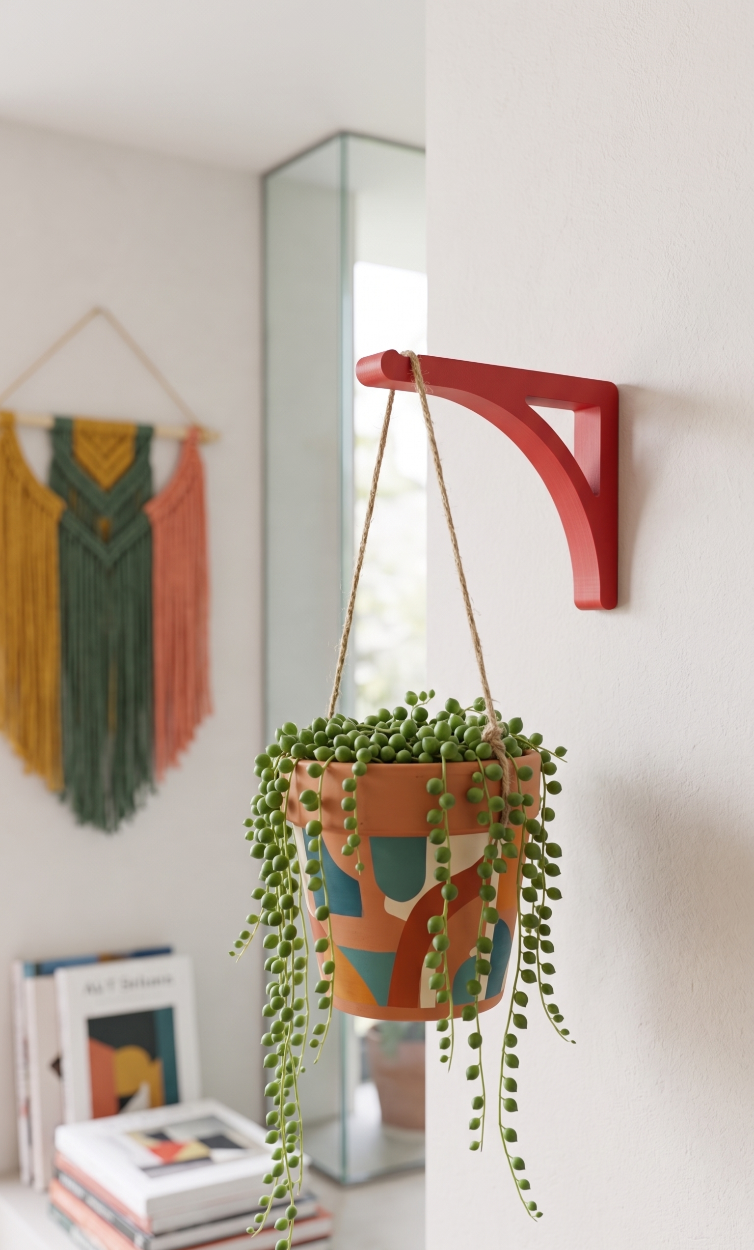 Support mural pour plante suspendue - Crochet moderne pour pot de fleurs - Patère design - Décoration colorée