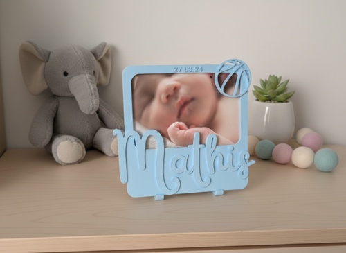 Cadre Photo Personnalisé  - Cadeau de Naissance Prénom et Date - Décoration Chambre Enfant Minimaliste